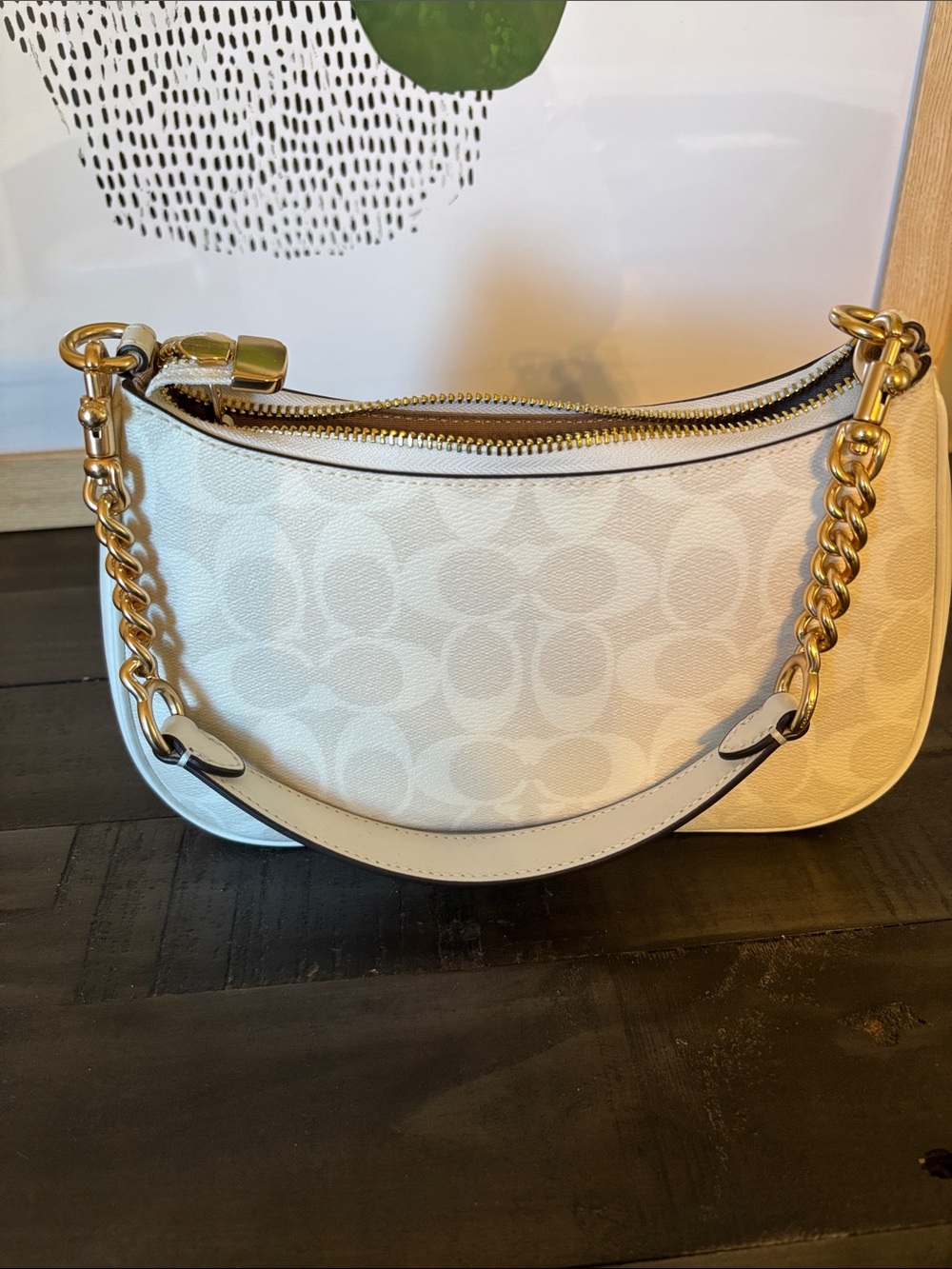 Coach white Signature Jacquard Mini Shoulder Bag with Gold Hardware - Picture 2 of 5